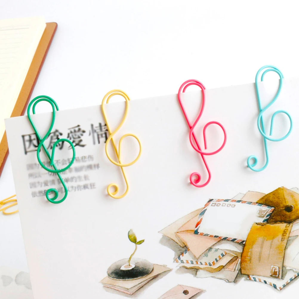 

20pcs Colorful Note Shaped Metal Paper Clips Creative Bookmark Photo Clip Student Gift Office Supply Decoration