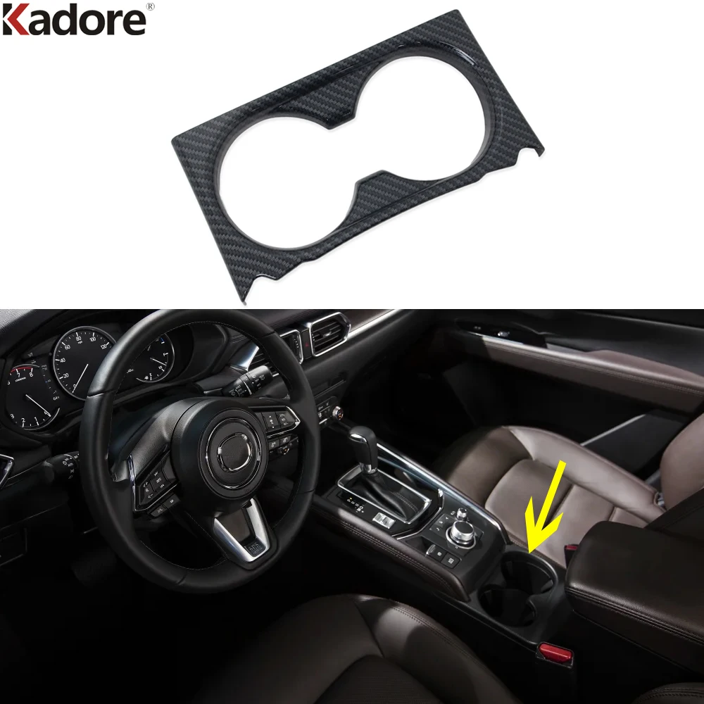 Car Front Water Cup Holder Frame Cover Trim For Mazda CX5 CX-5 KF 2017-2021 2022 2023 2024 Carbon Fiber Interior Accessories