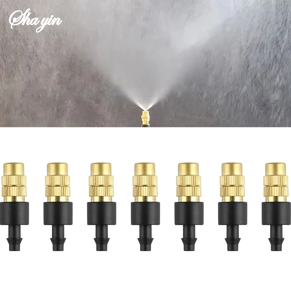 10pcs 4/7PVC Outdoor Misting Cooling System Garden Irrigation Watering 1/4'' Brass Atomizer Adjustable Garden Micro Sprinklers