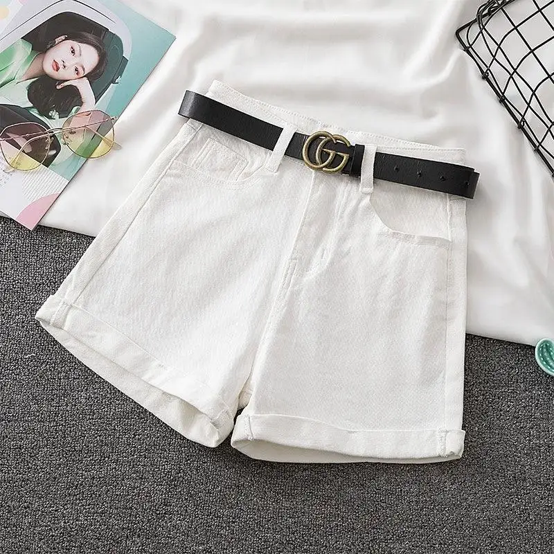 High Waist Short Jeans Women's Summer Slim Fit Casual Cuffed Thin Denim Hot Pants Trendy Wide Leg Pants High Waist Shorts