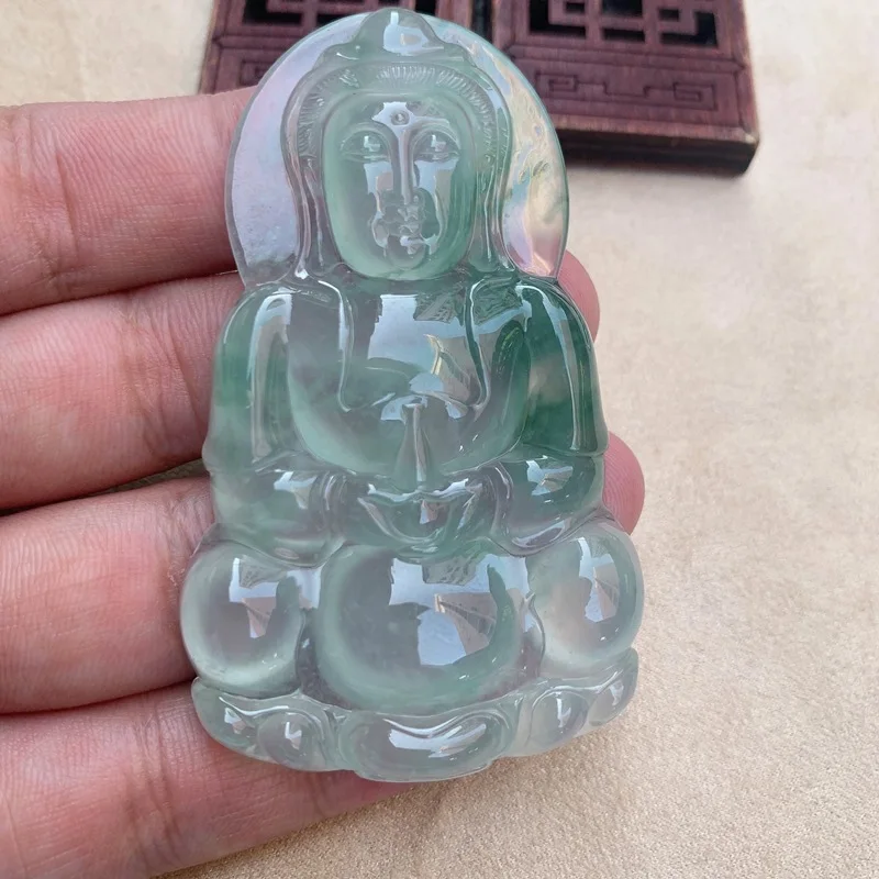 Natural Myanmar Mine Timber Jade Goddess of Mercy Pendant