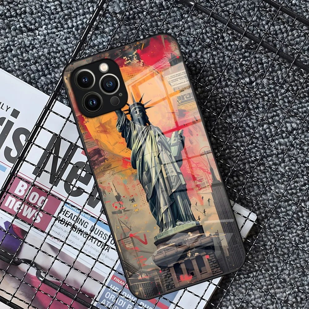 NEW YORK Statue Of Liberty Phone Case For IPhone 15 14 Pro 11 13 12 Mini XS XR Max 8 7 6 Plus SE 2020 Glass Design Cove