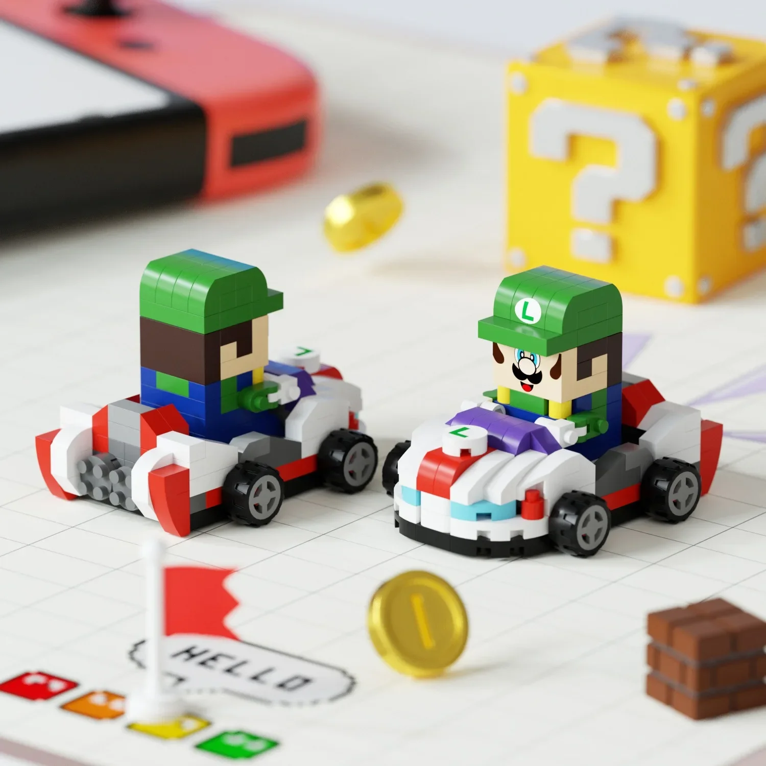 NEU 4 Stück Super Mario Bros Martin Auto-Bausteine Luigi Bowser Yoshi Spielzeug Rückzieh-Auto Spielmodell Sammlerstück Geburtstagsgeschenk – Detail 2
