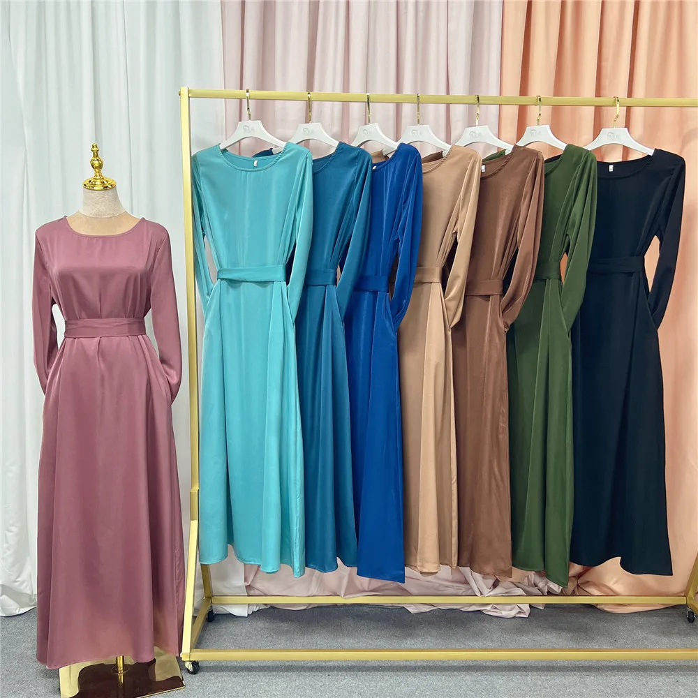 

Satin Eid Ramadan Abaya Muslim Women Casual Maxi Dress Prayer Dubai Kaftan Turkey Islam Arab Clothing Turkey Modest Gown Caftan