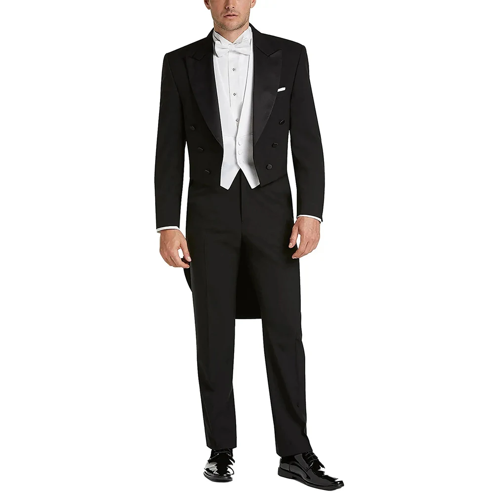 

Men Long Tailcoat Three Pieces (Jacket+Pants+Vest) set Handsome High-end Male Formal Party Prom Suit