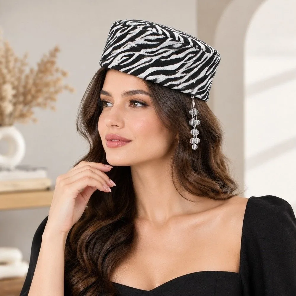 Durable Lightweight Zebra Print Beret Hat Warm Structured Round Top Air Hostess Hat Soft Vintage Beret Hat Daily Commuting
