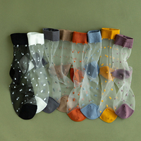 1 Pair/8 Pairs Women Polka Dot Sock Summer Lace Crystal Glass Silk Socks Short Thin Transparent Jacquard Elastic Ultra Socks