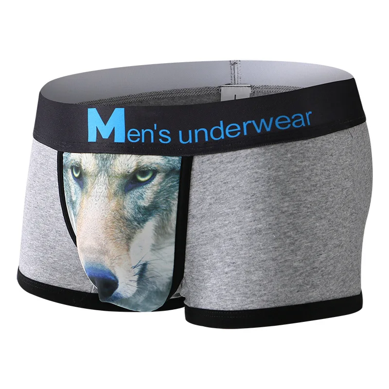 3d Drawings Cotton Underwear Men Funny Boxers Wolf Square Panties Animal Print Humor Underpants Male Shorts U Convex Undewear
