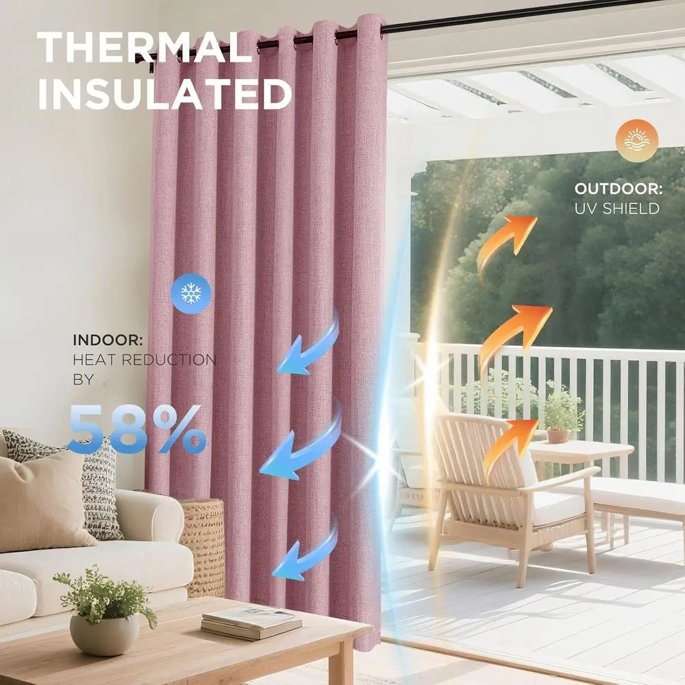 96 panneau de rideau occultant isolé thermique rose clair avec œillets pour chambres à coucher