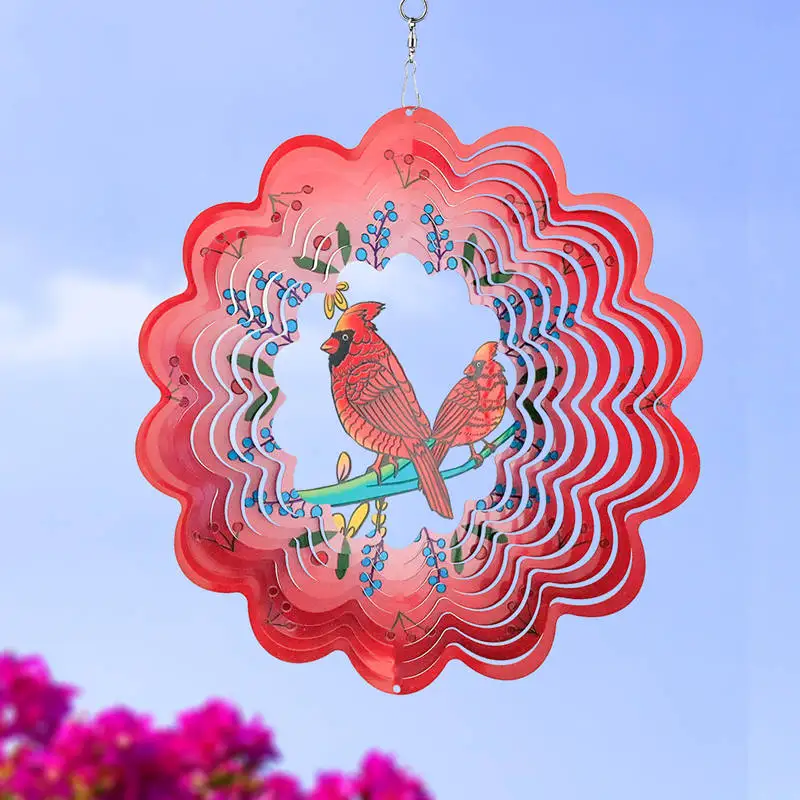 Redbird Wind Spinner Haning Rotation Ornament for Garden 3D Bird Animal Wind Chime Metal Art Sculpture Outdoor Yard Decoration