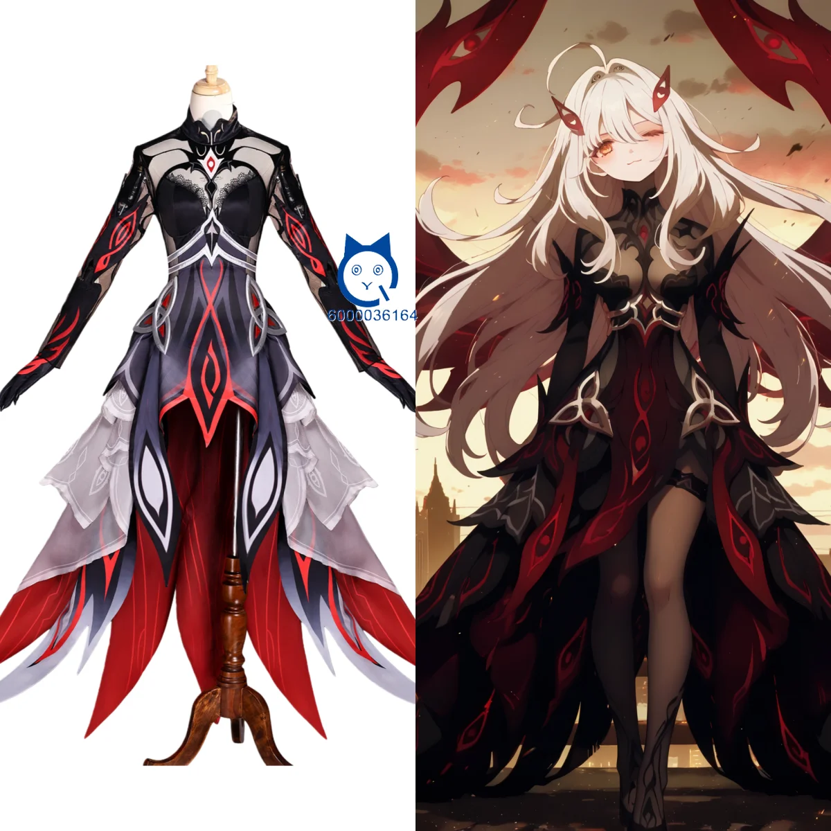 أزياء شعبية جينشين إمباكت التأثيرية أزياء أنيمي رونوفا للعب الأدوار مجموعة كاملة فستان أسود وأحمر للنساء حفلة كوميك كون #1