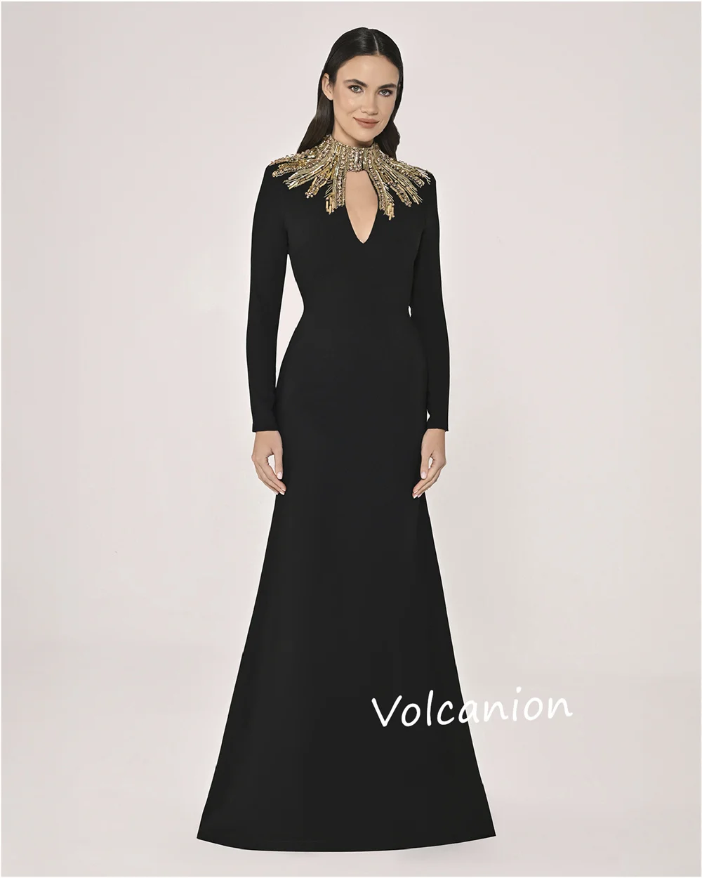 تخصيص جيرسي الديكور مطرزة ألف خط الياقة العالية فساتين طويلة مناسبة مخصصة كلاسيكية رائعة مساء رسمي