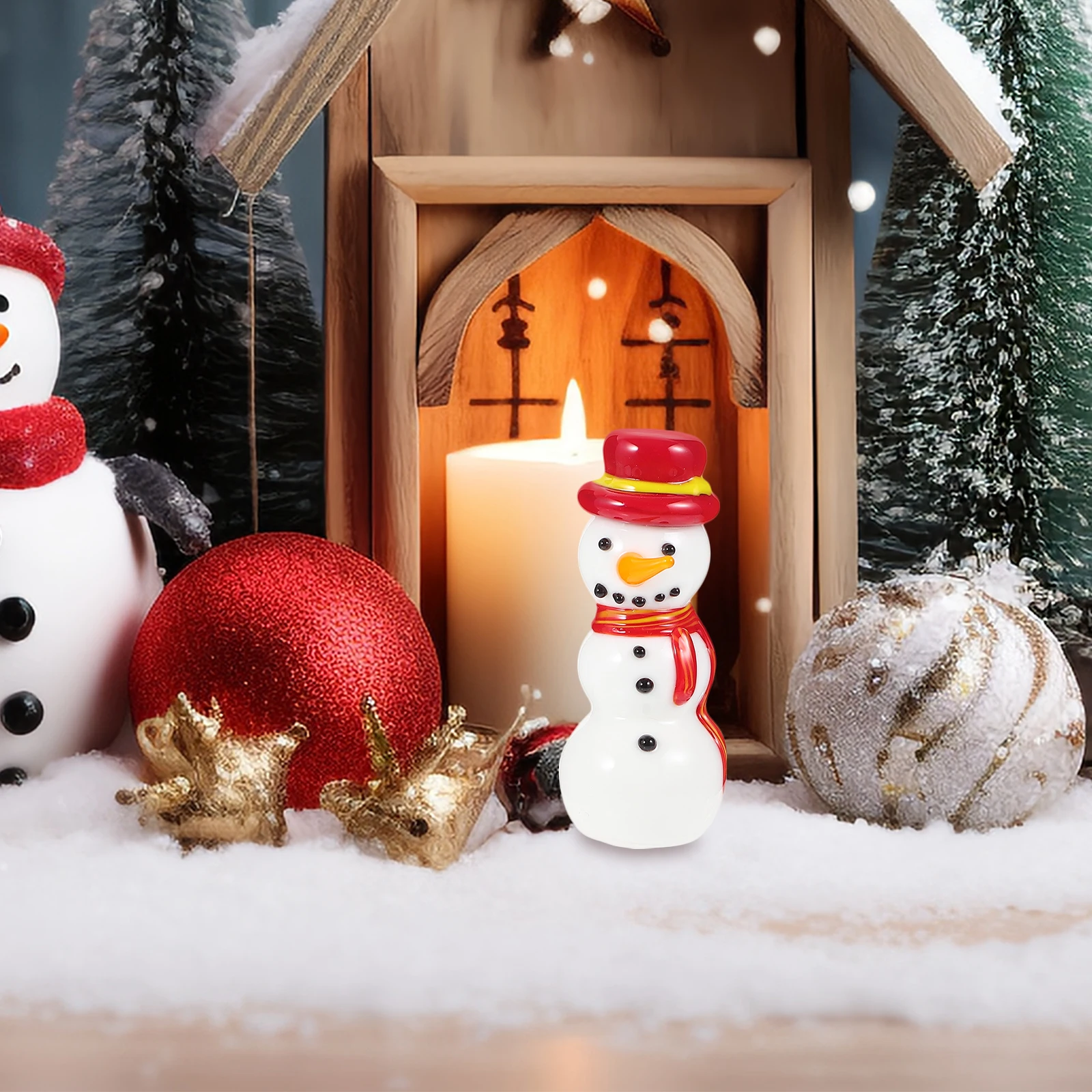 

Mini Ceramic Snowman Ornament Christmas Desktop Decoration Miniature Creative Table Decor Micro Scene Supplies