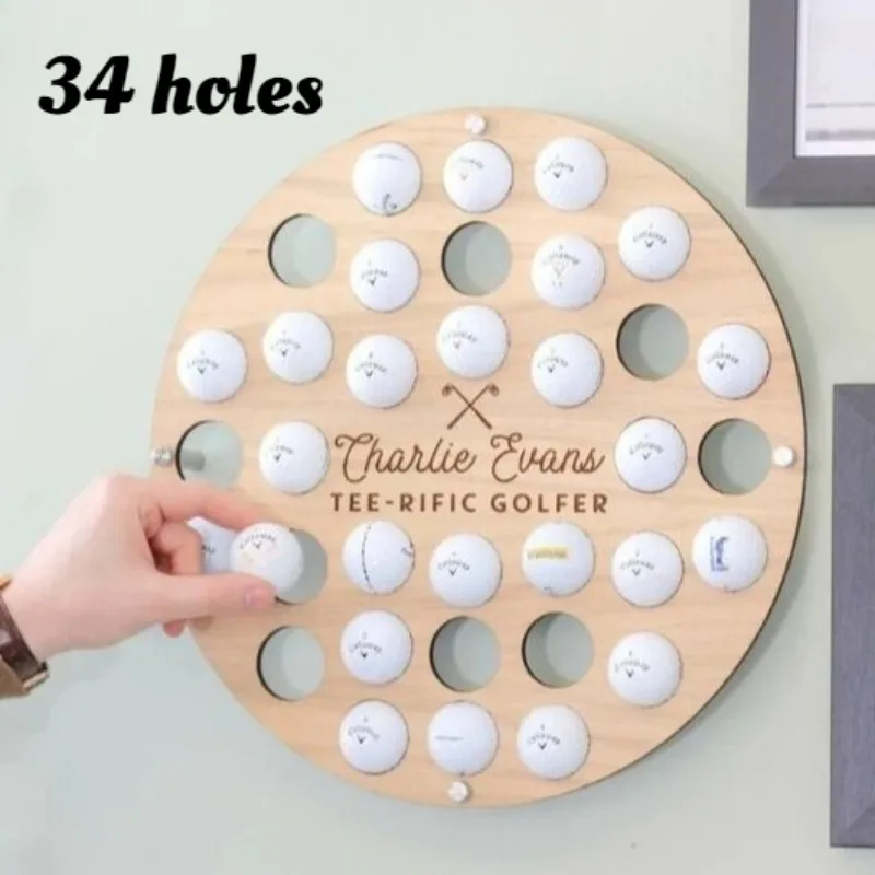 Wooden Round Golf Storage Holders Solid Color Wall-mounted Hole Golf Display Shelf Modern Artistic Personal Home Organization