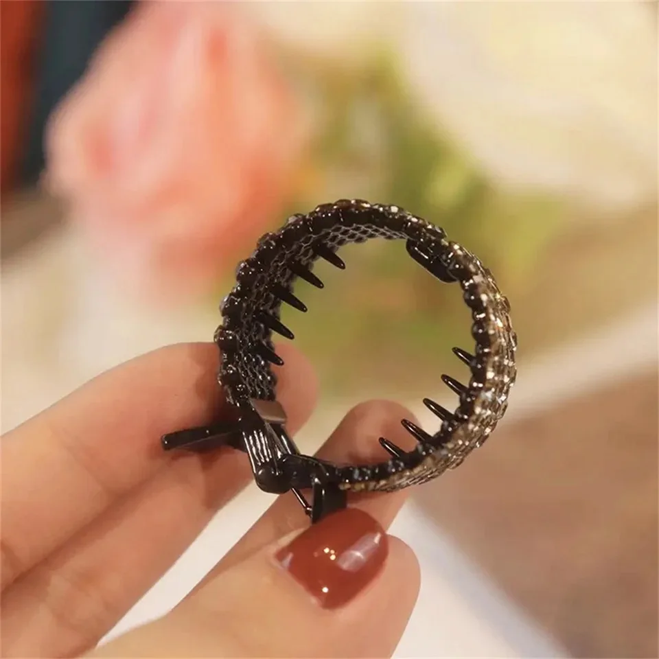 Fashion Pearl Rhinestone Metal Hair Clip Women Girls Mini High Ponytail Holder Crystal Hair Claws Elegant Party Headdress
