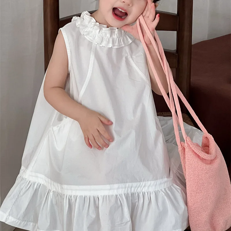 

2025 Summer New Product Children's Double Fungus Edge Sleeveless Dress Girl Baby Seaside Vacation Ruffle Edge Dress