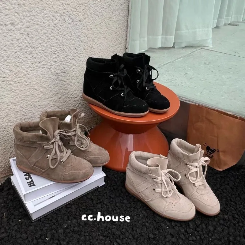 

Luxury Designer Shoes Women's Suede Wedge Ankle Boots 2026 New Lace Up Hidden Heel Casual Booties Non-slip Shoes for Women 신발