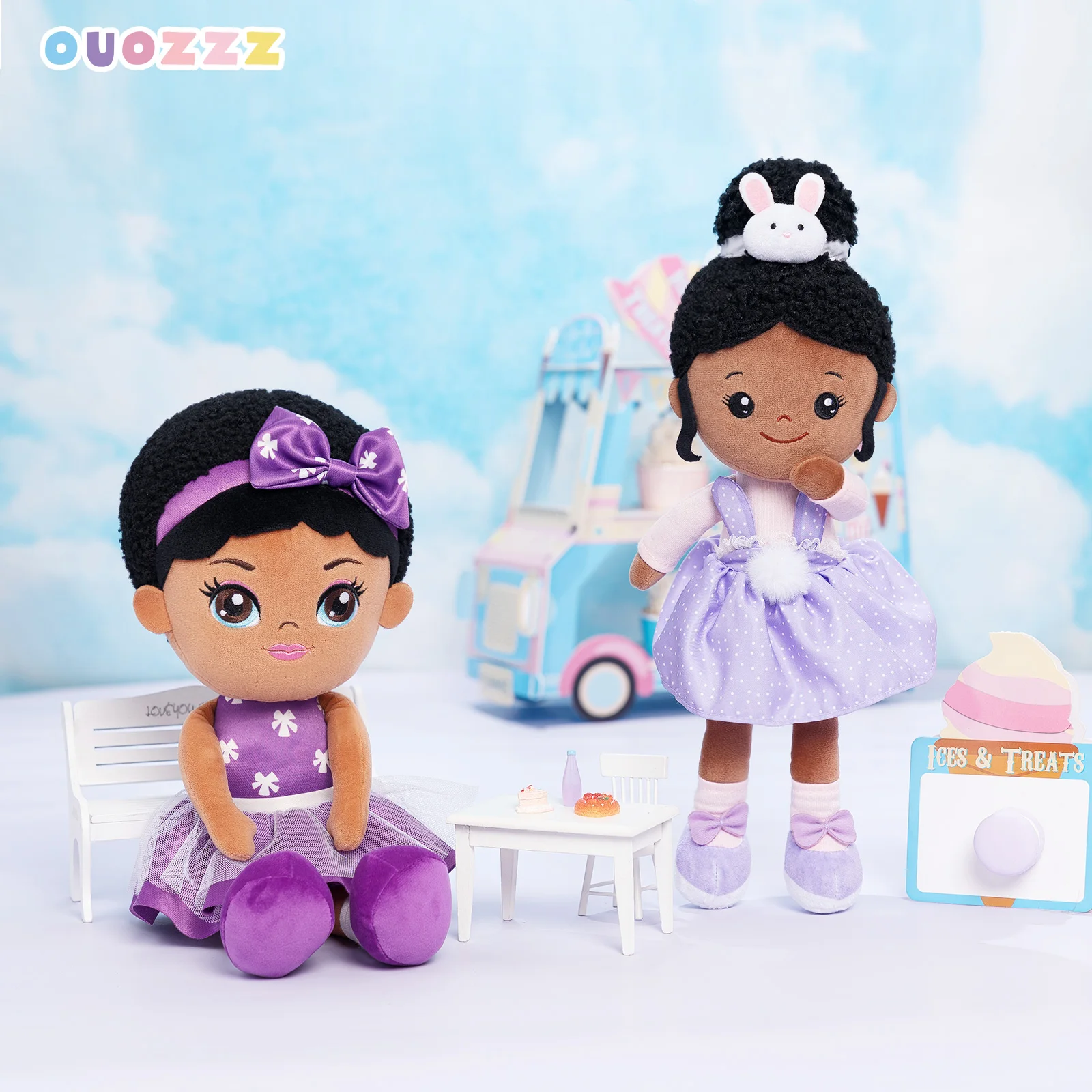 OUOZZZ Plush Dolls for Girls African American Rag Doll Kawaii Soft Stuffed Plush Doll Toys Children Reborn Gifts