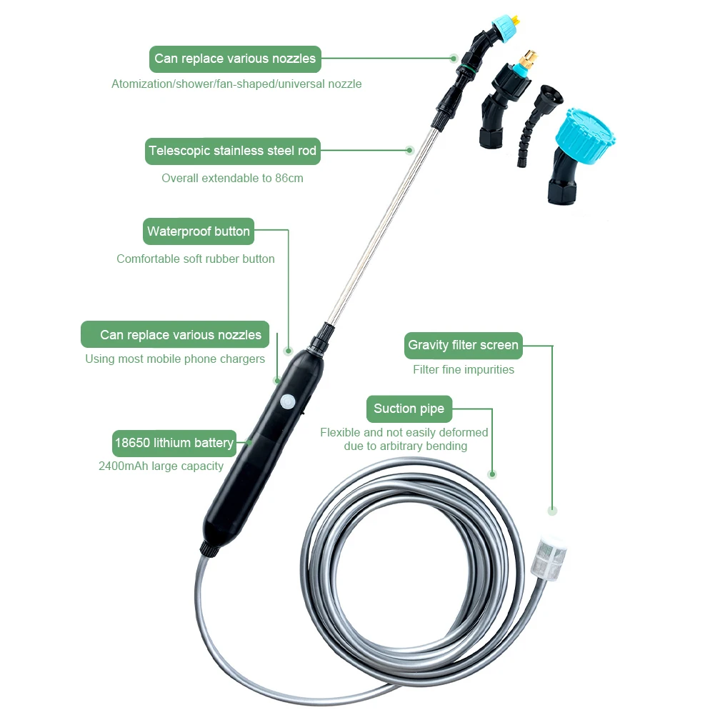 بخاخ نباتات كهربائي مع عصا تلسكوبية بخاخ مياه محمول مع فوهتين وخرطوم 2/4/6/10 متر لنباتات الأعشاب في الحديقة #5