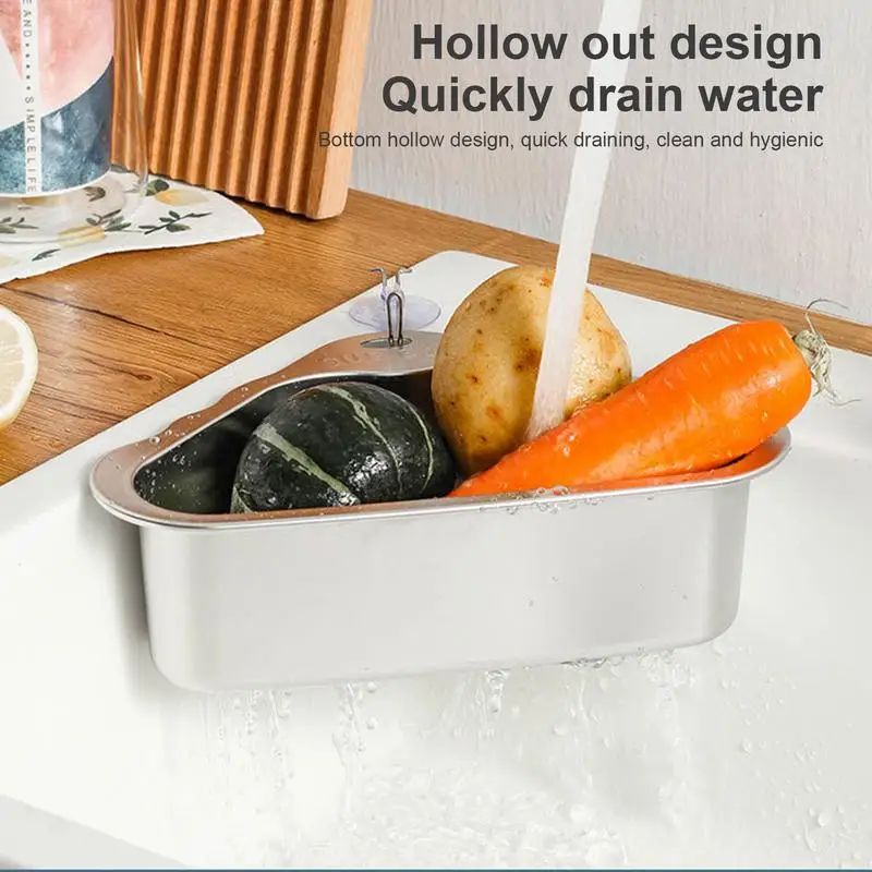 Sink Rack Corner Drain Triangle Design Storage Rack For Kitchen Drain Basket For Kitchen Sink Stainless Steel Sink Strainer