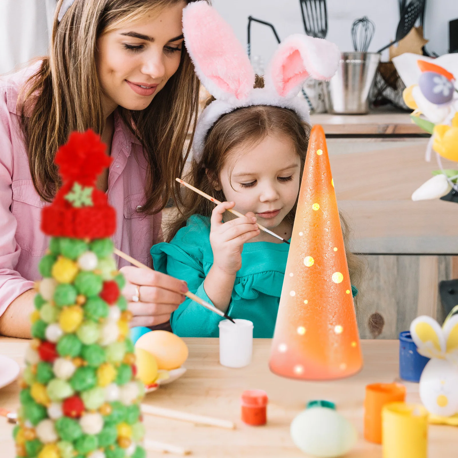 2 قطعة مخاريط رغوية صلبة بيضاء مادة حرفية DIY بها بنفسك مرحلة ما قبل المدرسة رياض الأطفال كعكة عيد الميلاد حامل تشكيلة زهور