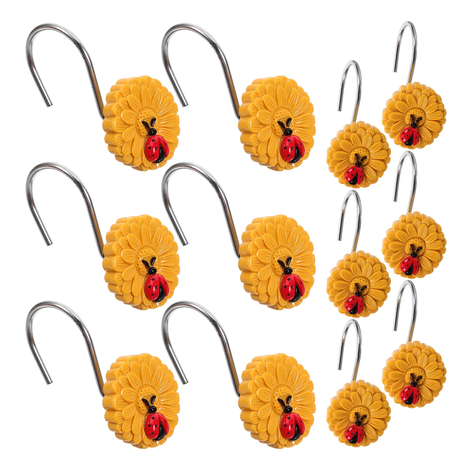 

12Pcs Shower Curtain Hooks Sunflower and Curtain Rings for Bathroom Bedroom Window Drapes Hanging Accessories