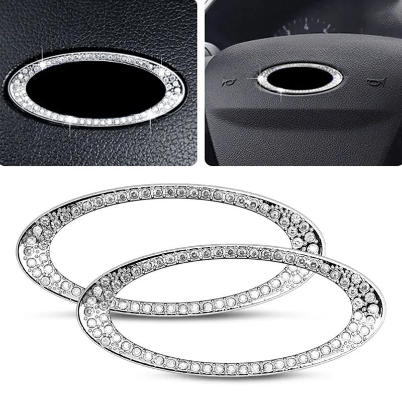 

Car Steering Wheel Decoration Crystal Ring Sticker Suitable For Ford Flat/Curved Papersteering Wheel Badge 3D Rhinestone Logo.