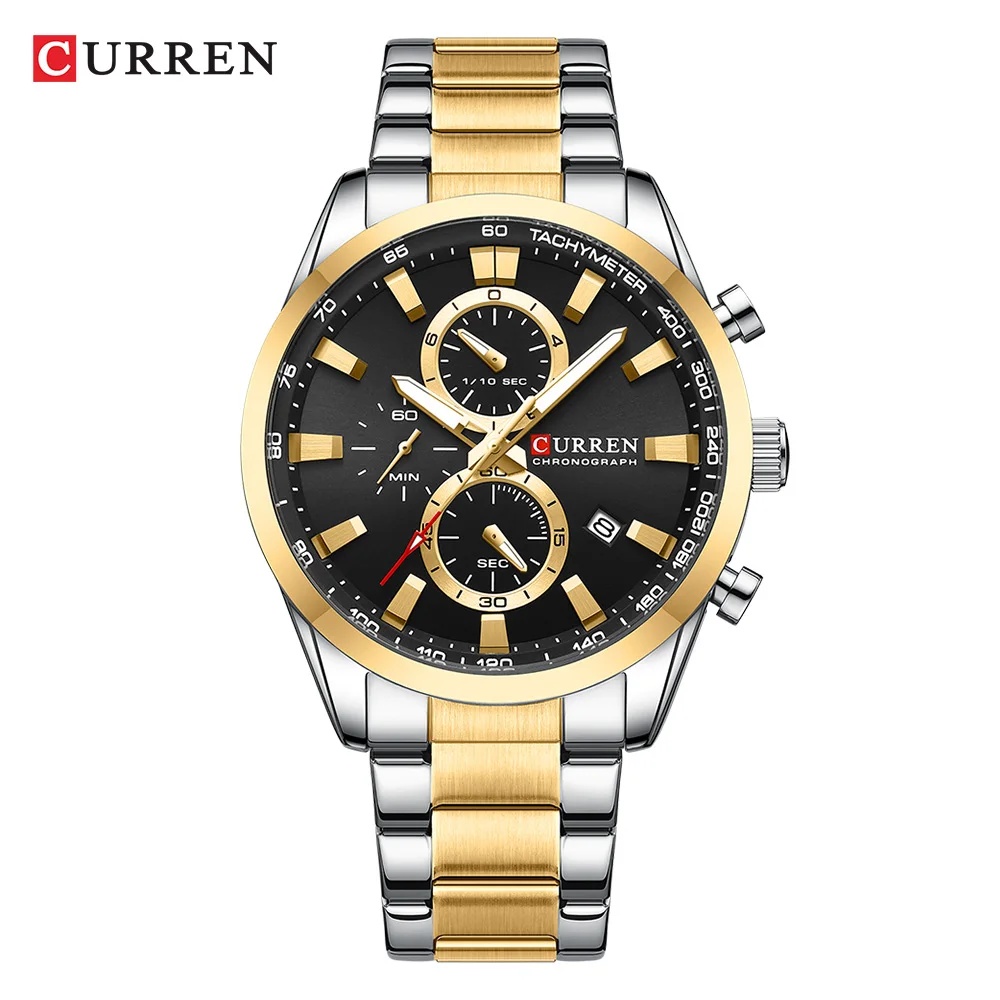 CURREN Quartz Chrono Sport Watch Brands for Men - Stainless Steel Bracelet and Multifunctional Dial