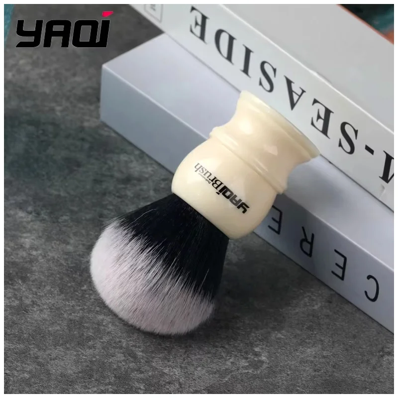 YAQI Men Shaving Brush Hermon 30mm Large Size Knot White Resin Handle Synthetic Hair Tuxedo Knot Wet Shave Tools