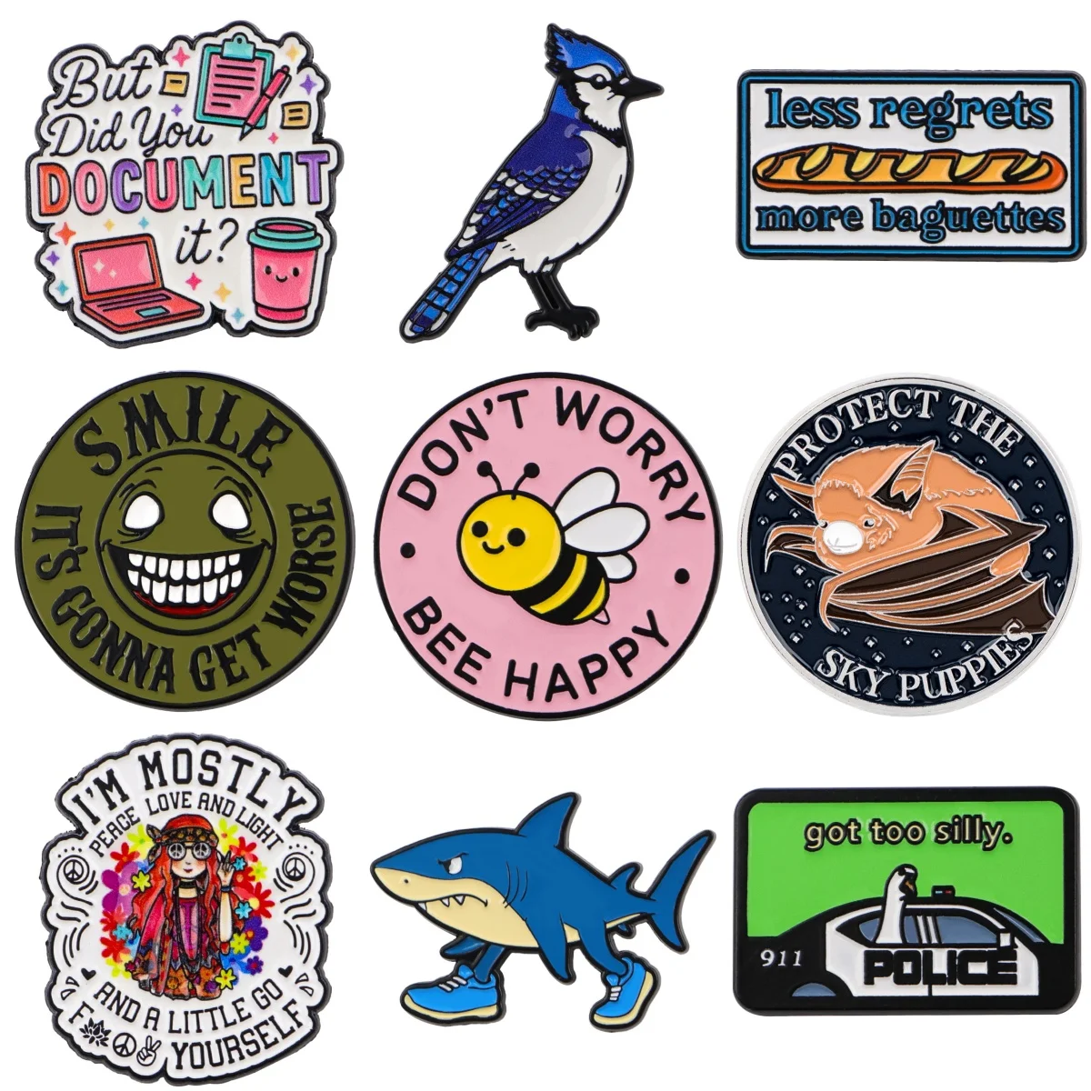 لطيف النحل دبابيس للنساء الكرتون الطيور المينا دبوس مضحك القرش شارة معدنية مجوهرات الملابس ظهره اكسسوارات الأصدقاء هدية #1