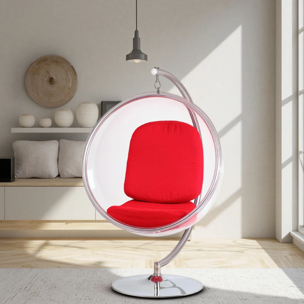 Clear Acrylic Bubble Chair With Silver Cushion Swivel Design Extendable Metal Legs Home Furniture Reclining Feature For Bedroom