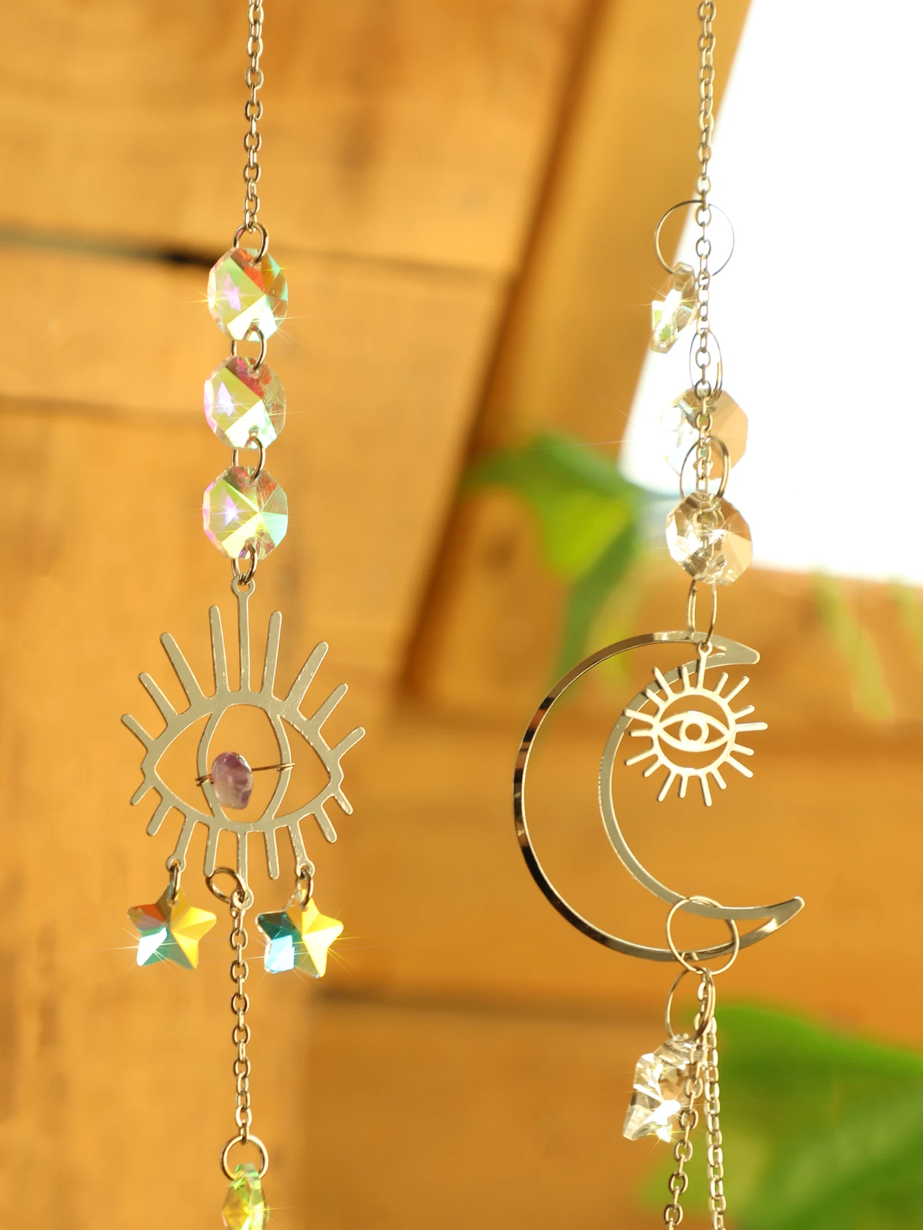 Picture 4: 2pcs Evil Eye Moon Crystal Sun Catcher Hanging Ornaments Garden Suncatchers Window Wind Chimes Light Catcher Outdoor Decors Gift