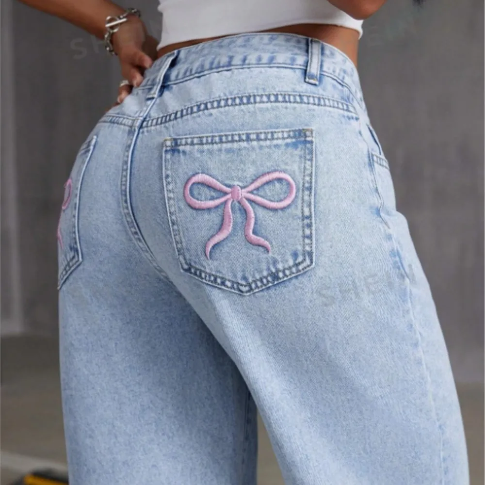 Neue Mode Jeans Frühling Sommer Casual Gestickte Täglich Hot Girl Street Style frauen Hosen Hohe Taille Gewaschen Gerade Hosen