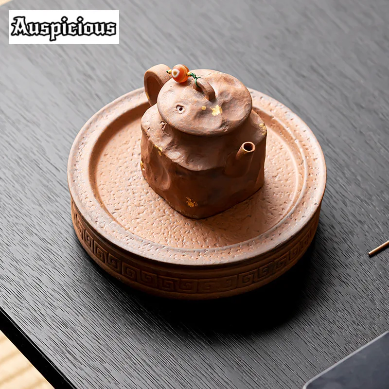 Handmade Rough Pottery Pot Bearing Holder Retro Old Rock Mud Dry Brew Table Tea Tray Water Storage Teaset Supplies Decoration