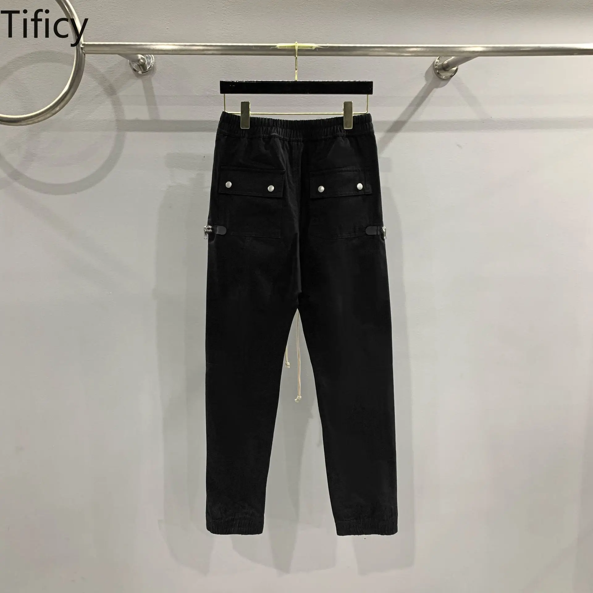 TIFICY High Street Black Pants Cotton Men's Fashion Show Style Multi Zipper Motorcycle Men's Casual Pants Calf Casual Pants