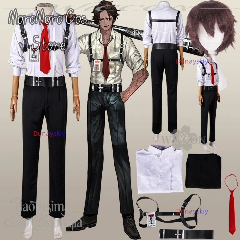 

Heathcliff Cosplay Anime Game Limbus Company תחפושות DK White Long Sleeve Shirt Black Pants Red Tie Belt Wig Halloween Christmas