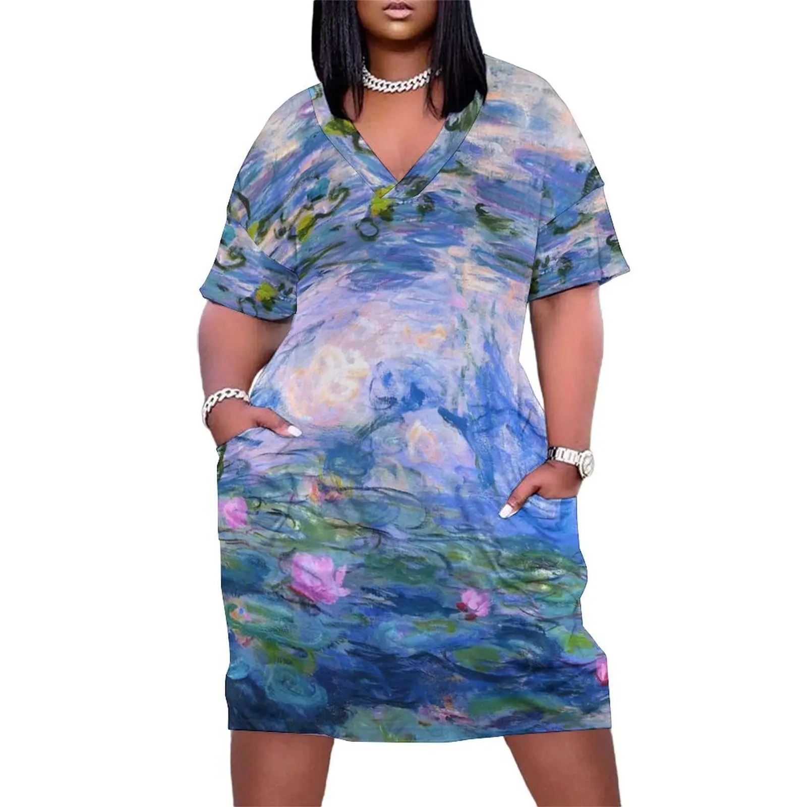 

Water Lilies Monet Loose Pocket Dress dress party night party dresses woman