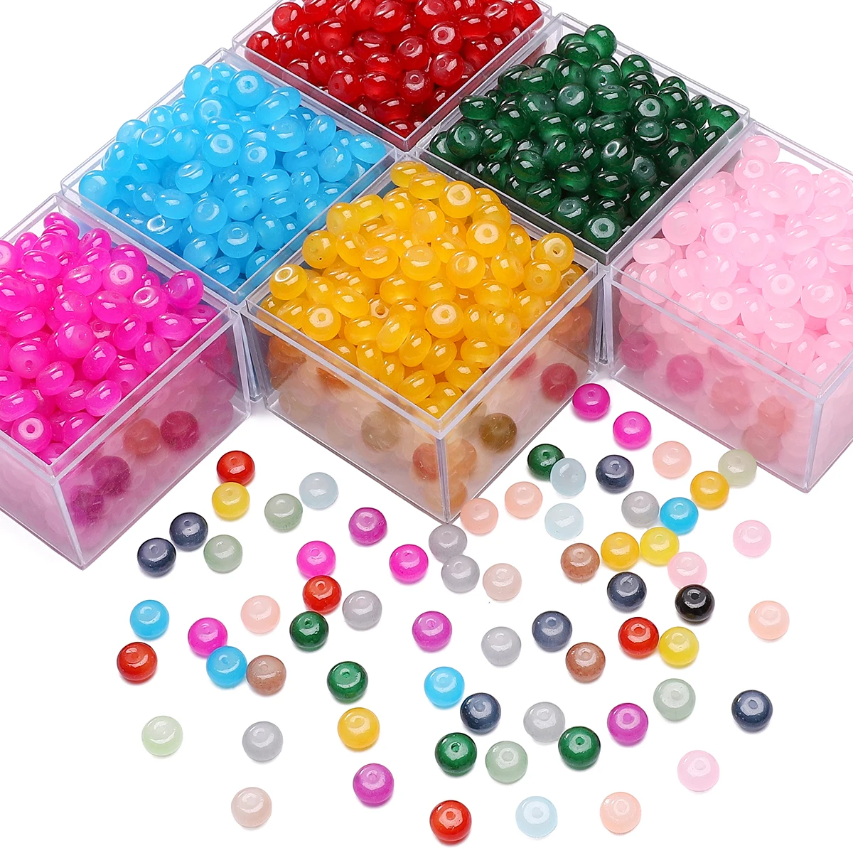 8x5mm 25Pcs Glass Imitation Jade Straight Hole Abacus Beads, Unique Scattered Beads, Handmade DIY Jewelry Bracelets, Earrings, A