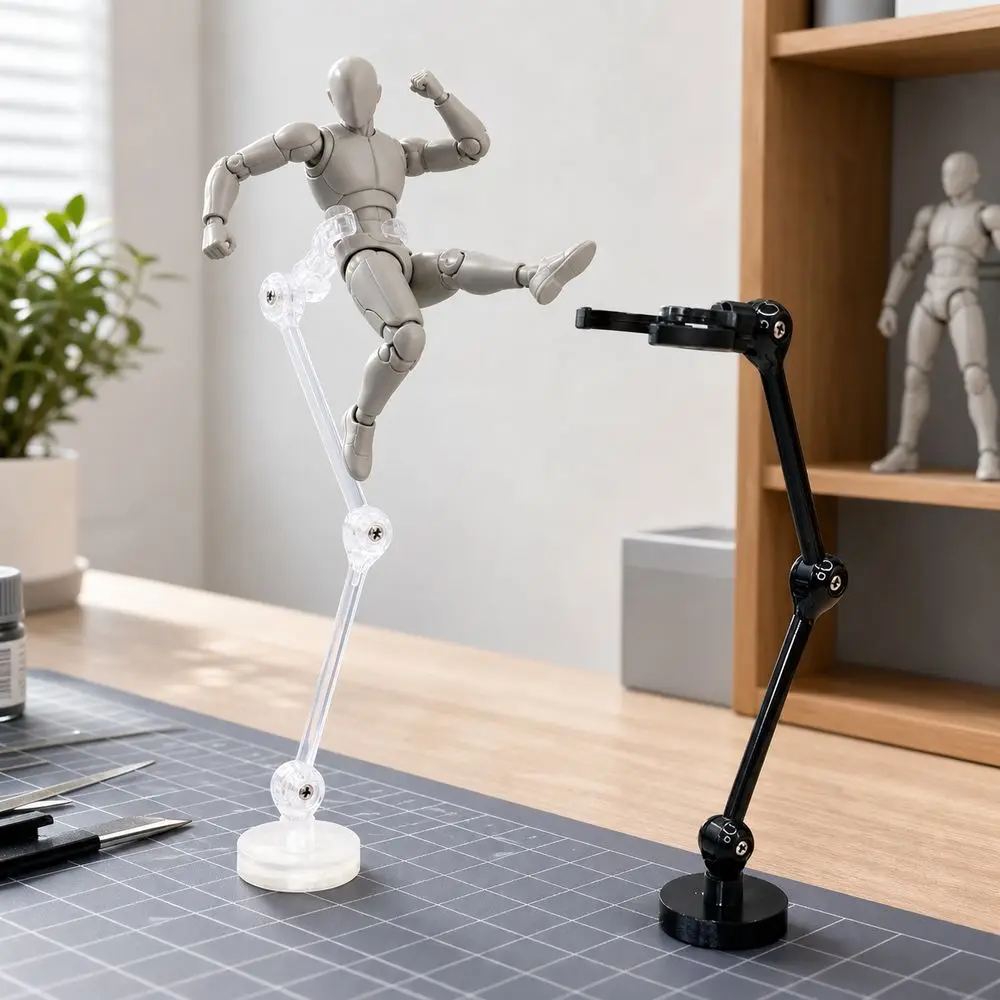 Magnetic Base Action Figure Stand Adjustable Joints Transparent Figure Display Holder Black Clip Support Arm Robot Model Stand