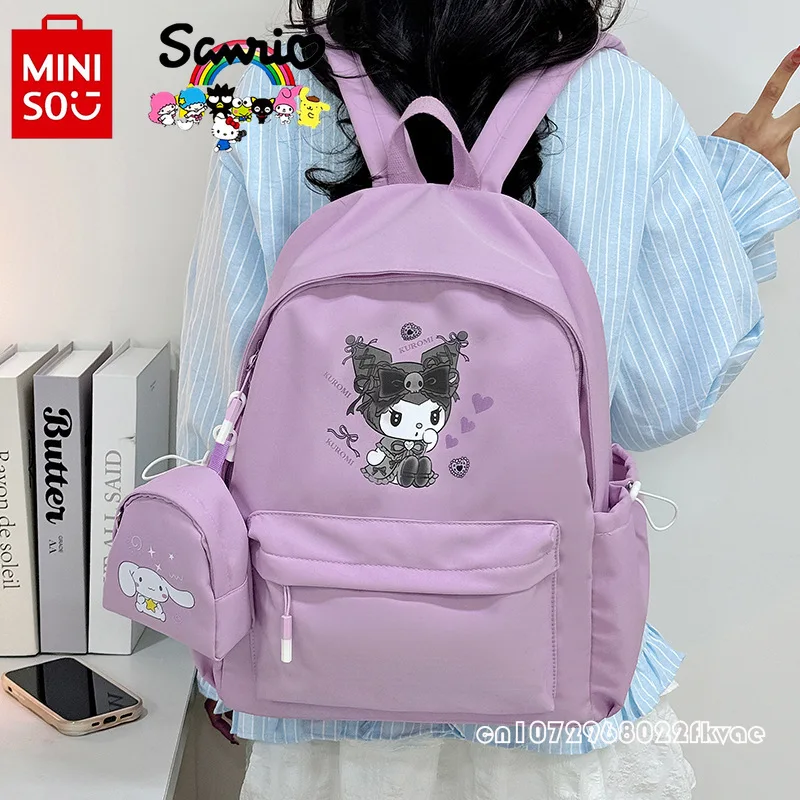 MINISO 2024 New Women's Backpack Fashionable High Quality Women's 2-piece Backpack Cartoon Large Capacity Student Backpack