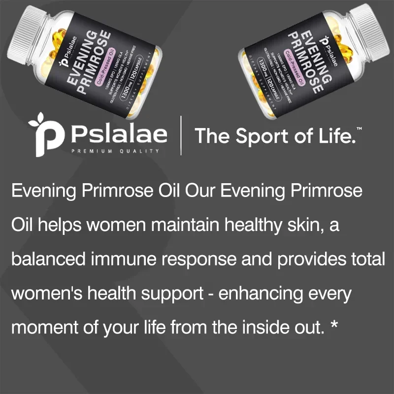 Pslalae Evening Primrose Capsules 1300 Mg - Softgels for Women\'s Health and Skin Health