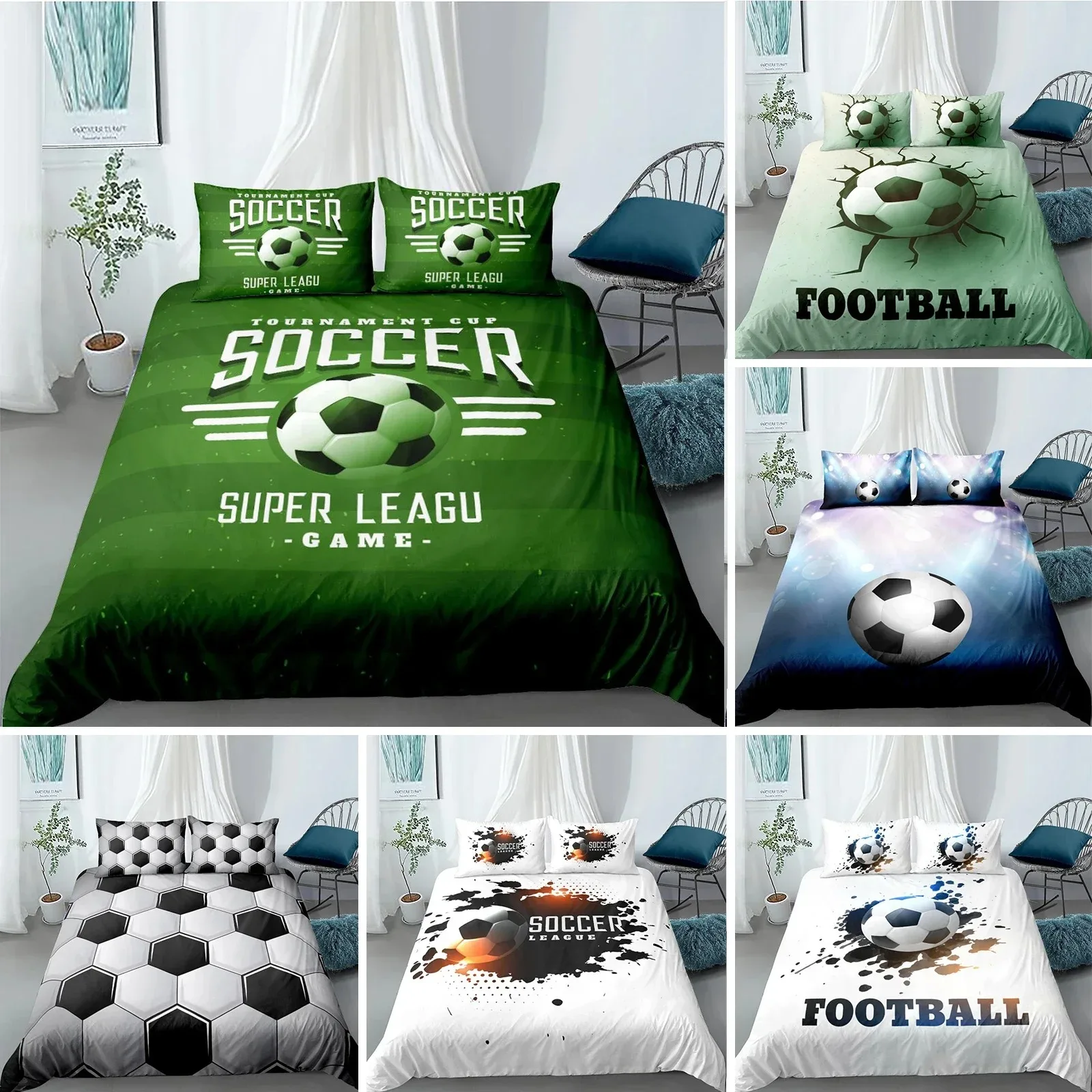 

Soccer Duvet Cover Set FootBall and Old Plaster Wall Damage Destruction Punching Bedding Set Teens Queen Polyester Quilt Cover