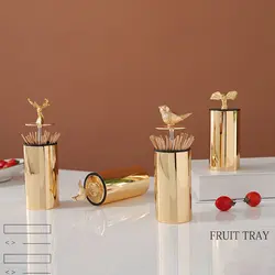 Gold-plated Stainless Steel Toothpick Dispenser European Classic Animal Decorative Press Cotton Swab Holder Home Decoration