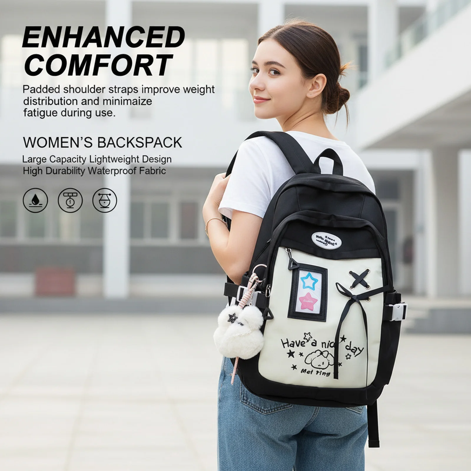 

Women's Backpack Large Capacity Lightweight Colorblock Design High-Durability Waterproof Fabric