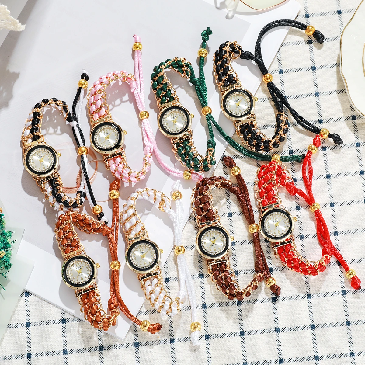 Модные женские часы со стразами, плетеный браслет из веревки, женские кварцевые часы Reloj Mujer, часы для девочек, подарок