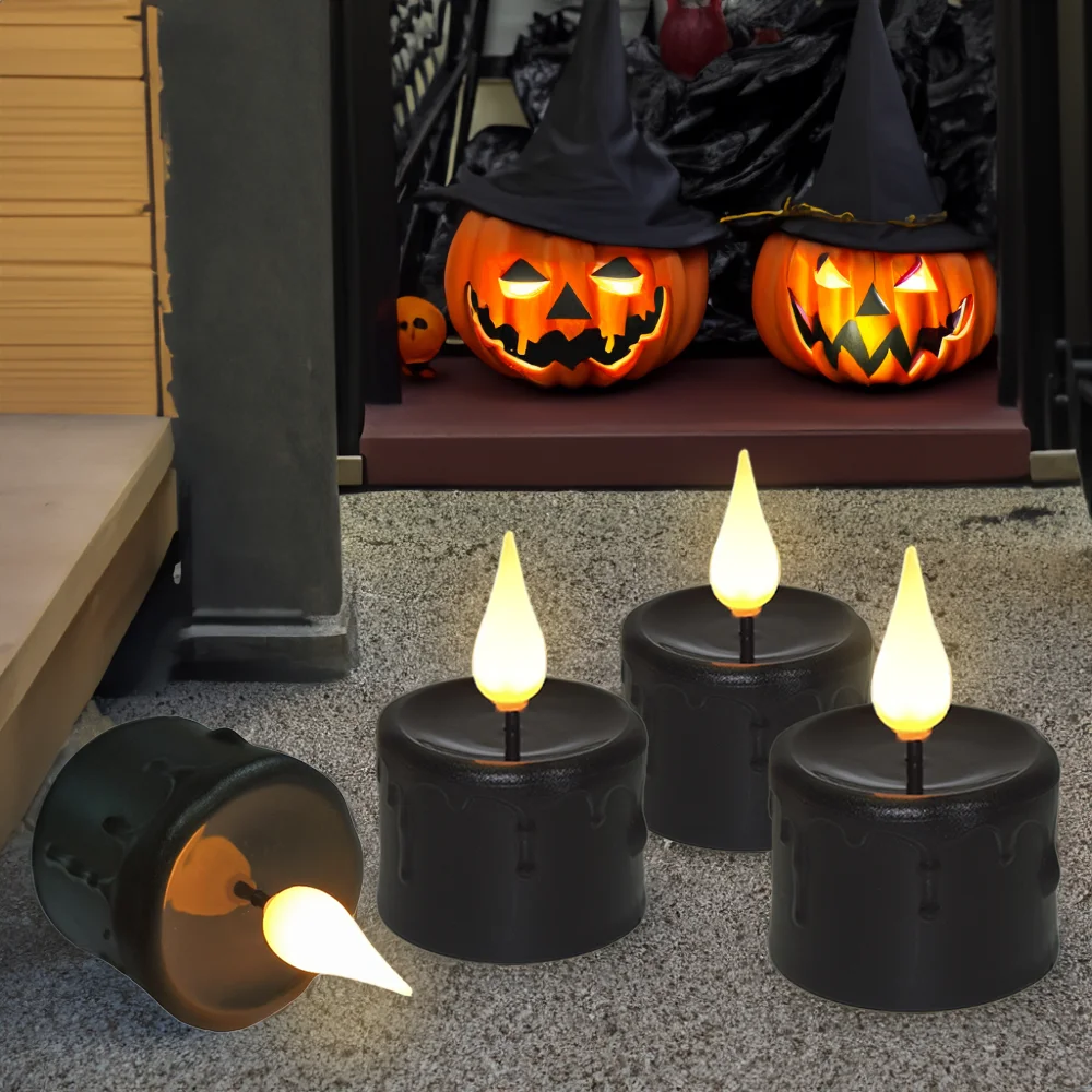 FPOO-Lote de velas LED, luces de té recargables con Control remoto, velas negras intermitentes para Navidad, decoración del hogar, luz nocturna