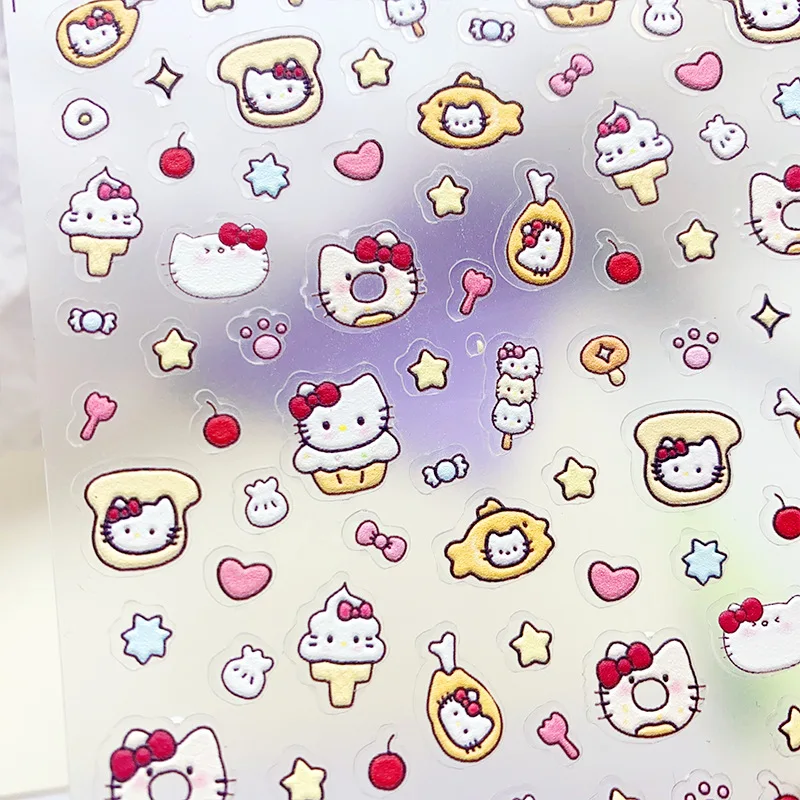 Sanrio New Technology Embossed Nail Art Stickers Japanese Cute Hello Kitty Stickers Jewelry Nail Stickers Decorative Decals