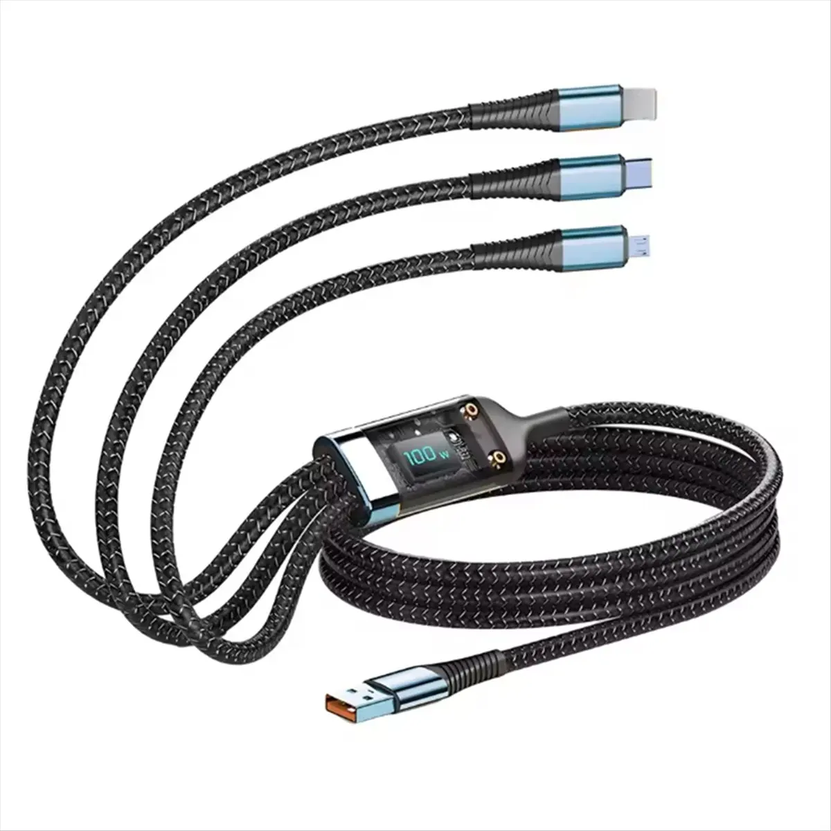 

(ABDH) 100W Fast Charging Cable Multi Charger Cable Nylon Braided Multiple USB Universal 3-in-1 Charging Cord Adapter 10 Pieces