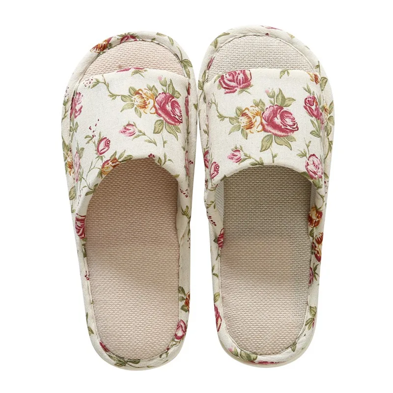 Summer House Slippers for Women Indoor Open Toe Men House Slippers Cotton and Linen Shoes Breathable