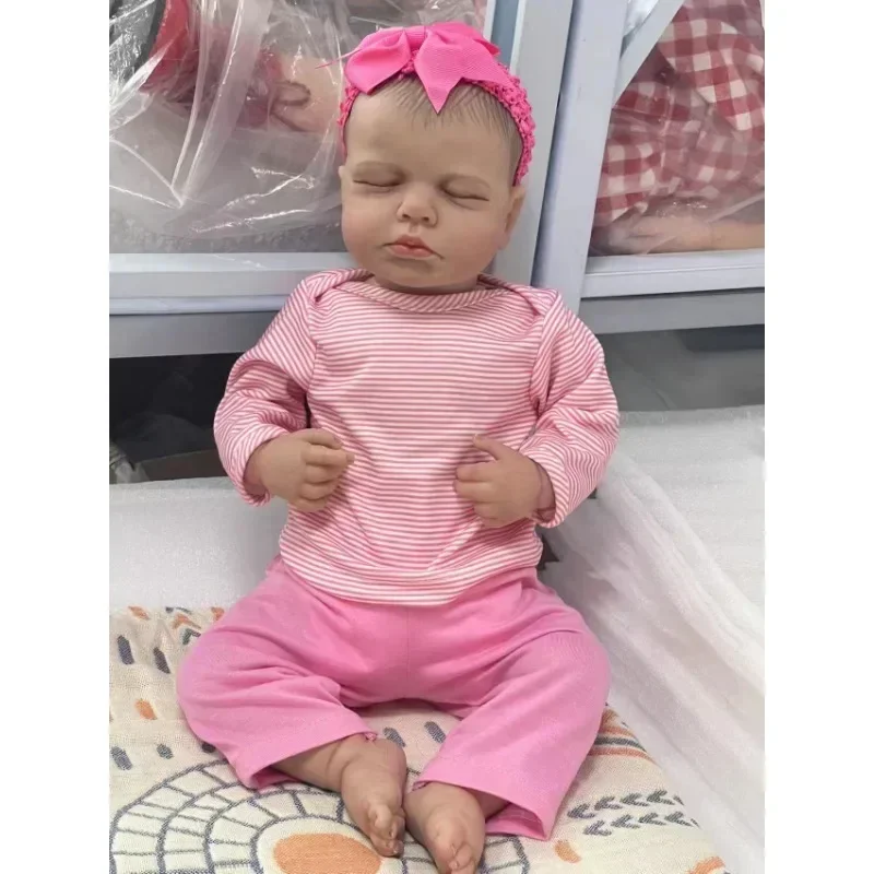 48CM Newborn Baby Girl Doll Reborn Loulou Asleep Soft Cuddly Body Lifelike 3D Skin with Visible Veins High Quality Handmade Doll